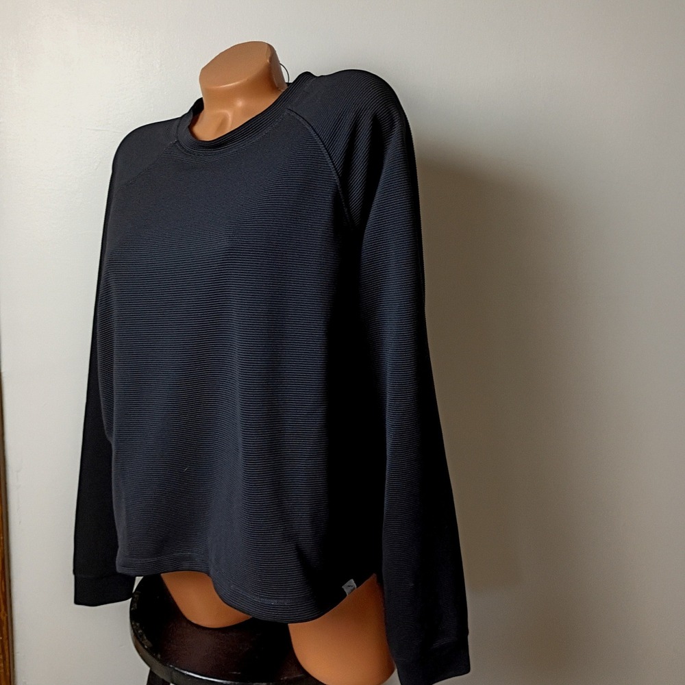 LL Bean Womens XL Reg Black Ribbed Performance Sweatshirt Raglan Hem Toggle